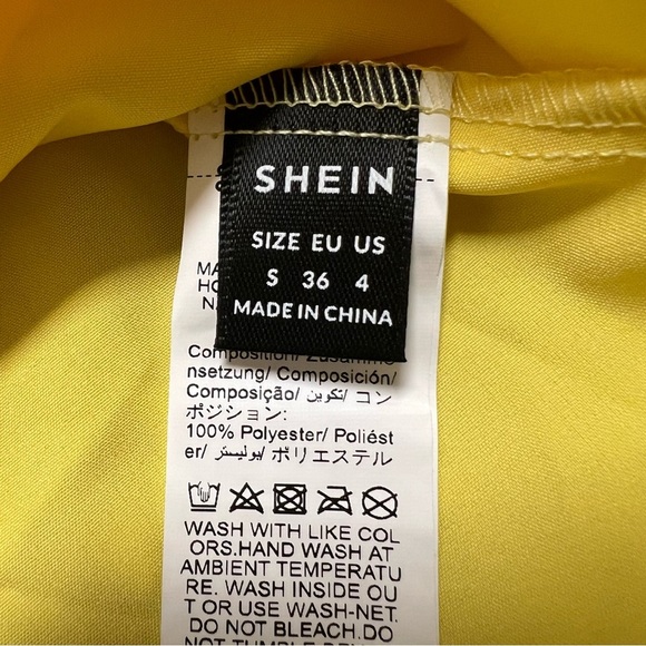 SHEIN Yellow Sleeveless Mini Sundress Floral Embroidered Detail Lace Lined Zip S - Picture 10 of 14